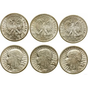 Polska, zestaw: 3 x 2 złote, 1 x 1933, 2 x 1934, Warszawa