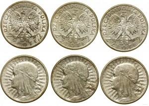 Poland, set: 3 x 2 gold, 1 x 1933, 2 x 1934, Warsaw