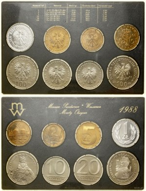 Polonia, serie vintage di monete in circolazione - tipo proof, 1988, Varsavia