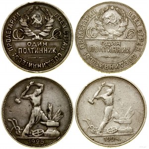Rosja, zestaw 2 x 1 połtinnik (50 kopiejek), 1924 T•P, 1925 П•Л, Leningrad (Petersburg)
