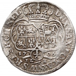 August II Mocny, 1/6 talara (1/4 coselguldena) 1706 ILH, Drezno