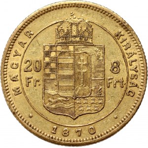 Hungary, Franz Joseph I, 8 Forint = 20 Francs 1870 KB, Kremnitz