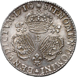 Francúzsko, Ľudovít XIV, 1/2 ecu 1710 B, Rouen
