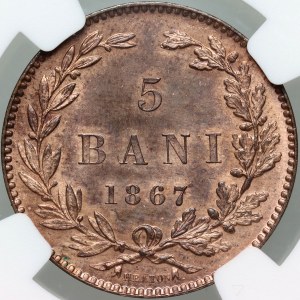Rumunsko, Charles I, 5 bani 1867 Heaton, Birmingham