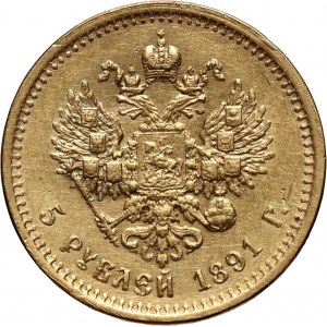 Rusko, Alexandr III, 5 rublů 1891 (АГ), Petrohrad