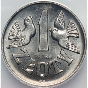 PRL, 1 zloty 1958, SAMPLE, nickel, pigeons