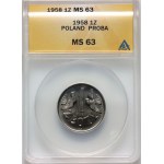 PRL, 1 zloty 1958, SAMPLE, nickel, pigeons