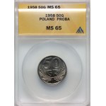 PRL, 50 groszy 1958, PRÓBA, nikiel