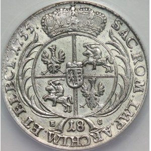 August III, ort (18 groszy) 1755 EC, Lipsk