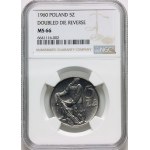 PRL, 5 złotych 1960, Rybak, Doubled Die Reverse