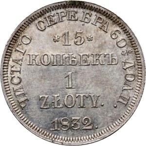 Zabór rosyjski, Mikołaj I, 15 kopiejek = 1 złoty 1832 HГ, Petersburg, Prooflike