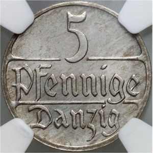 Wolne Miasto Gdańsk, 5 fenigów 1923, Berlin, stempel lustrzany (Proof)
