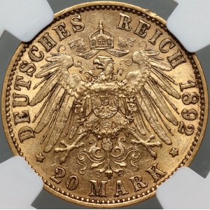 Germany, Hessen, Ludwig IV, 20 Mark 1892 A, Berlin