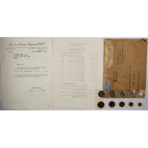 Rusko, SSSR, ročník 1972, sada mincí s dokumentací o objednání v Moskvě občanem USA