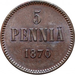 Finland, Alexander II, 5 Penniä 1870, Helsinki