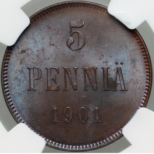 Finland, Nicholas II, 5 Penniä 1901, Helsinki