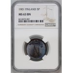 Finland, Nicholas II, 5 Penniä 1901, Helsinki