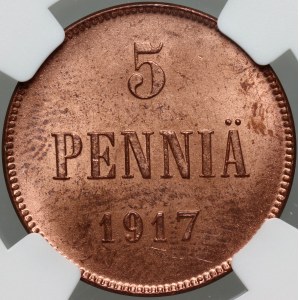Finland, Nicholas II, 5 Penniä 1917, Helsinki