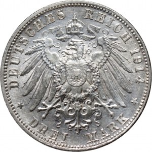 Germany, Bavaria, Ludwig III, 3 Mark 1914 D, Munich