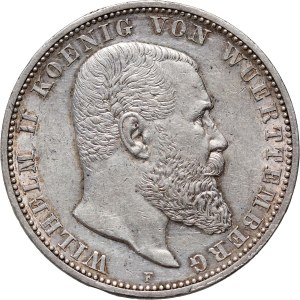 Germany, Wurttemberg, Wilhelm II, 5 Mark 1913 F, Stuttgart