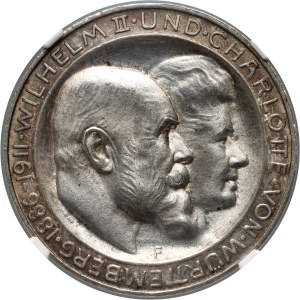 Germany, Wurttemberg, Wilhelm II, 3 Mark 1911 F, Stuttgart, Silver Wedding Anniversary