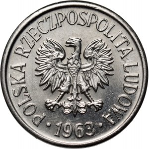 PRL, 20 groszy 1963, PRÓBA, nikiel, napis wypukły