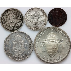Europe, set of coins from 1819-1938, (5 pieces)
