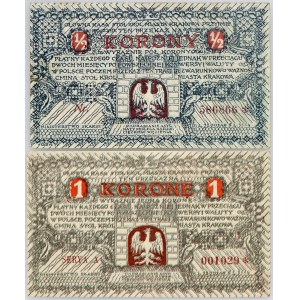 Kraków, 1/2 + 1 korona 1919 zestaw (2 sztuki)