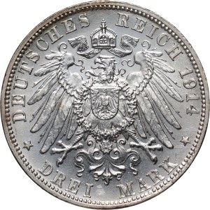 Germany, Bavaria, Ludwig III, 3 Mark 1914 D, Munich