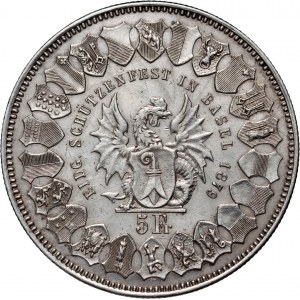 Switzerland, 5 Francs 1879, Basel, Shooting Festival