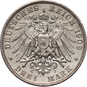 Germany, Saxony, Frederick Augustus III, 3 Mark 1909 E, Muldenhütten