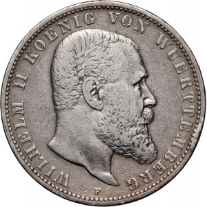 Germany, Wurttemberg, Wilhelm II, 5 Mark 1892 F, Stuttgart