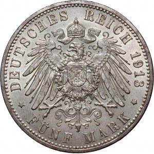 Germany, Prussia, Wilhelm II, 5 Mark 1913 A, Berlin, 25th Anniversary of the Reign