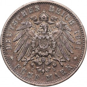 Germany, Württemberg, Wilhelm II, 5 marks 1901 F, Stuttgart