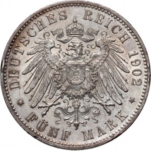 Germany, Wurttemberg, Wilhelm II, 5 Mark 1902 F, Stuttgart