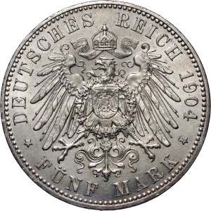 Germany, Mecklenburg-Schwerin, Friedrich Franz IV, 5 Mark 1904 A, Berlin, Wedding to Alexandra