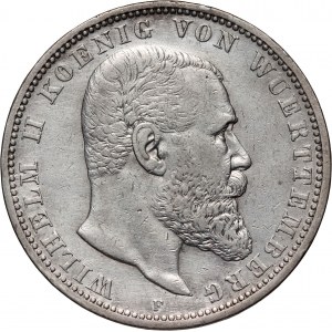 Germany, Wurttemberg, Wilhelm II, 5 Mark 1900 F, Stuttgart