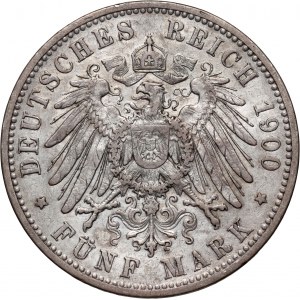 Germany, Wurttemberg, Wilhelm II, 5 Mark 1900 F, Stuttgart