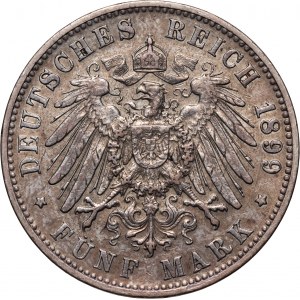 Germany, Württemberg, Wilhelm II, 5 Mark 1899 F, Stuttgart