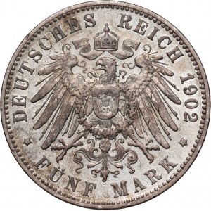 Germany, Wurttemberg, Wilhelm II, 5 Mark 1902 F, Stuttgart