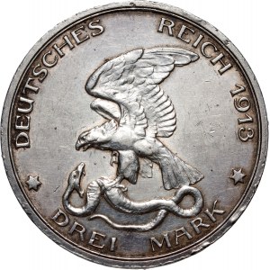 Germany, Prussia, Wilhelm II, 3 Mark 1913 A, Berlin, 100th Anniversary of the victory at the Battle of Leipzig