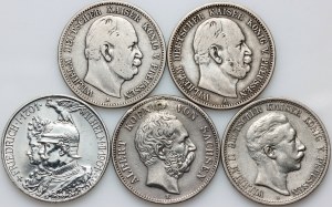 Germany, set of 2 mark coins from 1876-1907, (5 pieces)