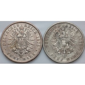 Germany, Prussia, Wilhelm I, set of 5 Mark coins from 1876, (2 pieces)