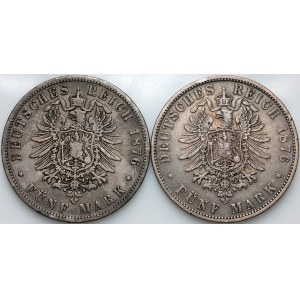 Germany, Prussia, Wilhelm I, set of 5 Mark coins from 1876, (2 pieces)
