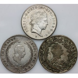 Hungary, set of 20 Kreuzers coins from 1764-1843, (3 pieces)