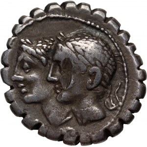 Römische Republik, C. Sulpicius C.f. Galba 106 v. Chr., Denarius serratus, Rom
