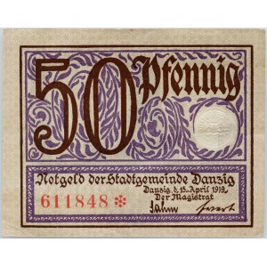 Wolne Miasto Gdańsk, 50 fenigów 15.04.1919, fioletowy
