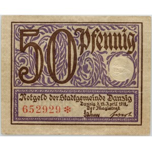 Wolne Miasto Gdańsk, 50 fenigów 15.04.1919, fioletowy