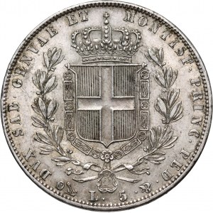 Italy, Sardinia, Charles Albert, 5 Lire 1844 P, Genoa