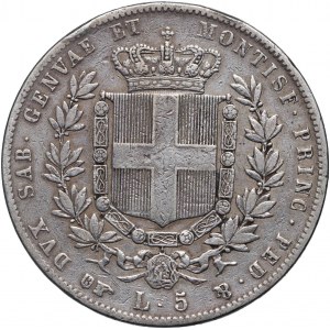 Królestwo Piemontu-Sardynii, Wiktor Emmanuel II, 5 lirów 1854 B, Turyn